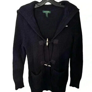 Lauren Ralph Lauren Navy Blue Cotton Cardigan Sweater Sz Large Petite